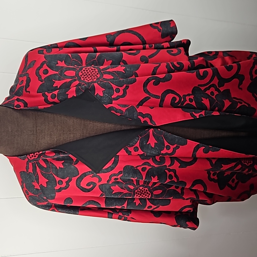 Natori Red kimono style Artsy Jacket casual Size XL  w/pockets Oversize